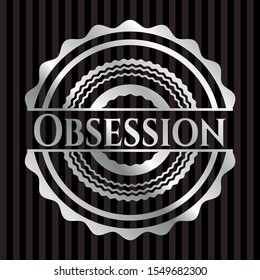 Obsession silver shiny emblem. Vector Illustration. Mosaic.