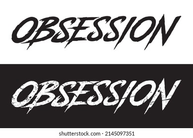 Obsesión. Emblema de diseño del logo de la tipografía.  Ilustración del logotipo de la inscripción a mano digital.