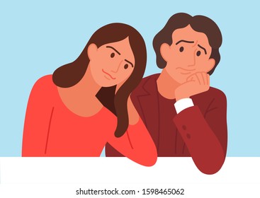 Obsession woman looking at unhappy man with love. Vector illustration of bad relationship in flat style.