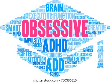 Obsessive ADHD word cloud on a white background. 