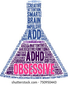 Obsessive ADHD word cloud on a white background. 