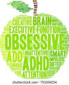 Obsessive ADHD word cloud on a white background. 