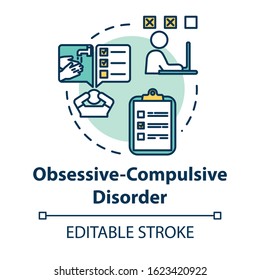Obsessive compulsive disorder concept icon. OCD. Mental illness. Psychology, psychiatry. Healthcare idea thin line illustration. Vector isolated outline RGB color drawing. Editable stroke
