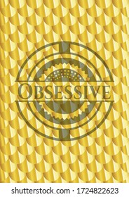 Obsessive golden emblem. Scales pattern. Vector Illustration. Detailed. 