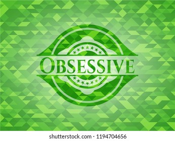Obsessive green emblem with mosaic background