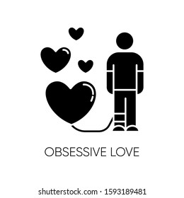 Obsessive love glyph icon. Possessive relationship. Attachment to lover. Extreme behaviour. Compulsive affection. Mental disorder. Silhouette symbol. Negative space. Vector isolated illustration