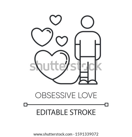 Obsessive love linear icon. Possessive relationship. Attachment to lover. Extreme behaviour. Mental disorder. Thin line illustration. Contour symbol. Vector isolated outline drawing. Editable stroke