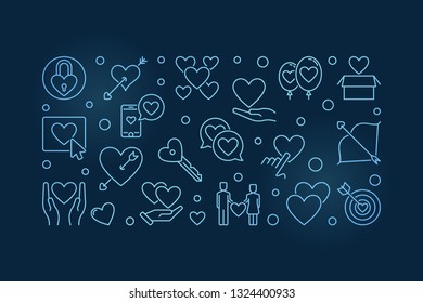 Obsessive Love vector blue outline illustration or banner on dark background