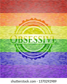 Obsessive on mosaic background with the colors of the LGBT flag