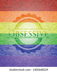 Obsessive on mosaic background with the colors of the LGBT flag