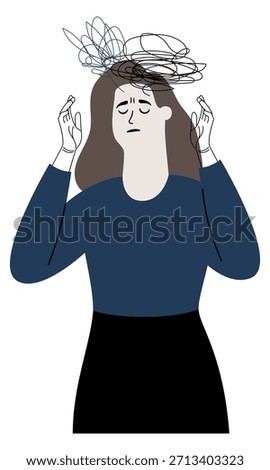 Obsessive thoughts. Mental problem. Female psychology drawing