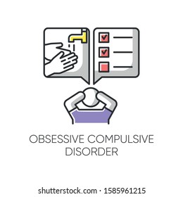 Obsessive-compulsive disorder color icon. Disturbed man. Thinking under pressure. Stress and anxiety. Perfectionist. Mental health issues. Clinical psychology. Isolated vector illustration