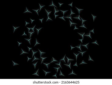 Obsidian Crystal Background Black Vector. Dark Polygon Cover. Triangular 3d Illustration. Blue Neon Party Texture.