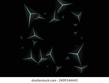 Obsidian Facet Hintergrund Schwarzer Vektorgrafik. Blue Neon Crystal Deep. Dreieckiges Luxus-Template. Onyx-Poly-Hintergrund.