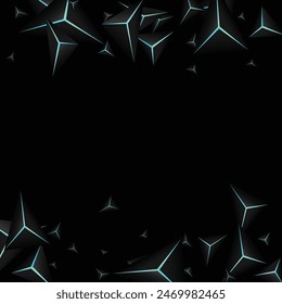 Obsidian Facettenhintergrund Schwarze Vektorgrafik. Blaues Neondreieck schön. In: Prism Techno Background. Onyx Shape-Vorlage.