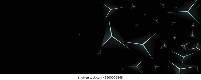 Obsidian Facette Hintergrund schwarz Vektor. Blue Neon Crystal Exclusive. Polygon-Grafikvorlage. Jet Black Fiber Illustration.