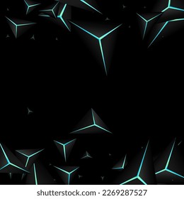 Obsidian Prism Background Black Vector. Blue Neon Triangle Poly. Crystal Glossy Texture. Jet Black Modern Template.