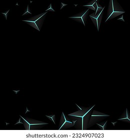 Obsidian Prism Background Black Vector. Blue Neon Triangular Elegant. Triangle Art Card. Dark Futuristic Illustration.