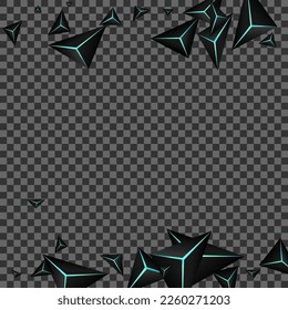 Obsidian Prism Background Transparent Vector. Dark Triangle Geometric. Triangular Glow Card. Jet Black Vertex Texture.