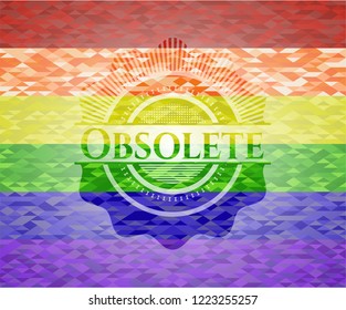 Obsolete emblem on mosaic background with the colors of the LGBT flag