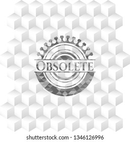 Obsolete grey emblem with geometric cube white background