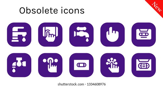obsolete icon set. 10 filled obsolete icons.  Collection Of - Faucet, Tap, Cassette, Vhs