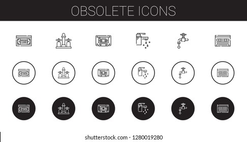 obsolete icons set. Collection of obsolete with vhs, faucet, cassette, tap. Editable and scalable obsolete icons.