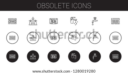 obsolete icons set. Collection of obsolete with vhs, faucet, cassette, tap. Editable and scalable obsolete icons.