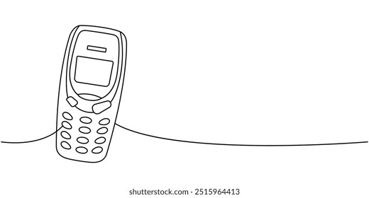 Dibujo continuo móvil obsoleto de una línea. Antiguos artilugios de comunicación. Ilustración lineal de Vector.