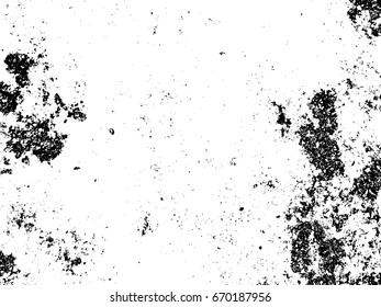 Obsolete noisy texture of painted concrete wall. Distressed vector overlay for vintage effect. Black stains textured layer. Weathered plaster paint on wood surface. Shabby chic design background