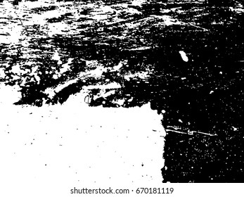 Obsolete rustic texture of painted concrete wall. Distressed vector overlay for vintage effect. Black and white textured layer. Weathered stone surface with drips. Shabby chic paper design background