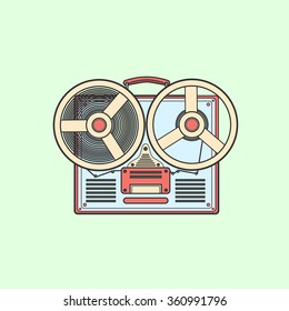 Obsolete tape recorder with two bobbins. Vector lineart illustration