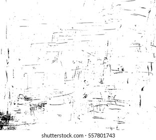 Obsolete Vector Texture In Monochrome Palette. Paint Stroke Or Ink Grit On Paper. Black Dirt On White Background. Distressed Marks Overlay For Vintage Effect. Old Canvas Surface Trace For Retro Design