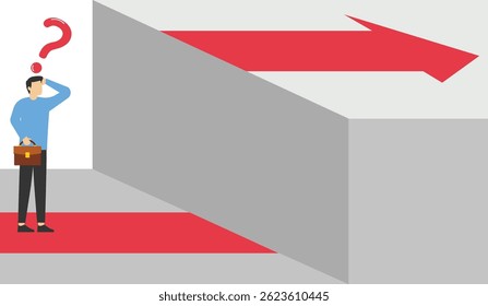 Obstacle Concept. man Standing on the Edge of the Arrow Gap illustration

