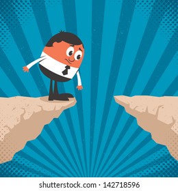 Obstacle: Conceptual illustration of man facing obstacle. No transparency and gradients used.