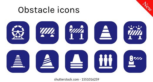 obstacle icon set. 10 filled obstacle icons.  Collection Of - Hamster wheel, Barrier, Cone icons