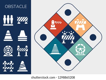  obstacle icon set. 13 filled obstacle icons. Simple modern icons about  - Barrier, Cone, Hamster wheel