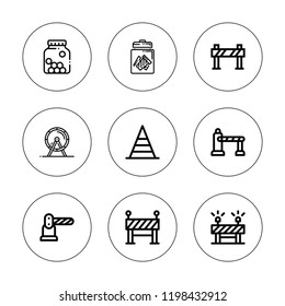 Obstacle Icon Set. Collection Of 9 Outline Obstacle Icons With Barrier, Cone, Cones Icons. Editable Icons.