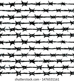 Obstacle spiral shape bob razorwire row set isolated on white backdrop. Freehand outline ink hand drawn picture sign sketch in art scribble retro style pen on paper. Closeup view with space for text