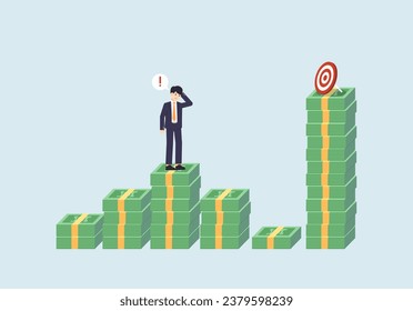 Obstacles in business and investment, setting financial goals, vector illustration.