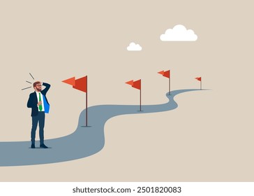 Obstacles in business turns towards the point of success. Flat vector illustration