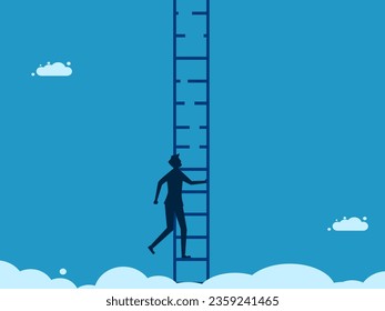 Obstacles in the career path. Businessman climbs on damaged stairs 