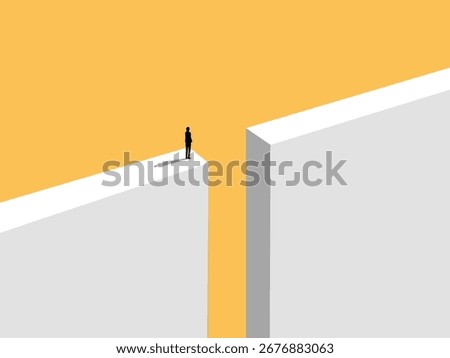 Obstacles and problems, businessman stands on the gap