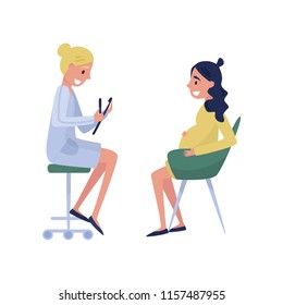 Obstetrician gynecologist advising a pregnant woman in a clinic, medical treatment and healthcare concept vector Illustration on a white background
