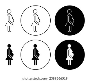 Obstetrician and Gynecologist vector illustration set. Pregnant woman Gynecologist sign in black color.