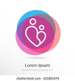 OBSTETRICIAN MINIMAL LOGO TEMPLATE, WOMAN CHILD DOCTOR, MOTHER LOVE, CHILD PROTECTION ICON ISOLATED