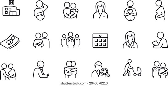 Obstetrician and Pregnancy Thin Line Icons vector design 
