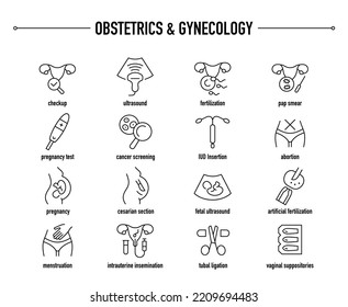 Obstetrics and gynecology icon set. Line editable medical icons.