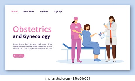 Obstetrics and gynecology landing page template. Obgyn website interface idea with flat illustrations. Childbirth at hospital homepage layout. Prenatal care clinic web banner, webpage cartoon concept