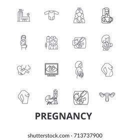 Obstetrics, gynecology, obstetrician, obgyn, maternity, pregnancy, birth line icons. Editable strokes. Flat design vector illustration symbol concept. Linear isolated signs